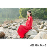 2016年秋装新款中国风古典改良纯色汉服大红色仙女裙连衣裙