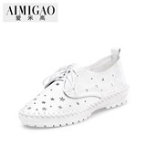 AIMIGAO爱米高2016秋季新款 星星镂空系带小白鞋低跟休闲鞋女单鞋