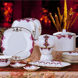 高档景德镇陶瓷器餐具套装家用56头骨瓷碗筷碗盘碗碟套装欧式结婚