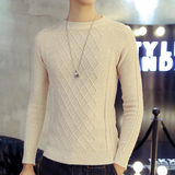 冬季羊毛衫男青年韩版修身男士加厚针织衫学生纯色打底衫圆领毛衣