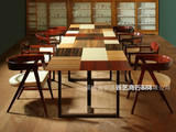 定制铁艺创意原木彩色桌椅长桌餐厅实木餐桌椅组合个性艺术办公桌