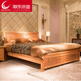 联乐 高档实木床 现代中式雕花床  1.5米1.8米双人床进口橡胶木床
