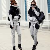 2015秋冬韩版女装加绒加厚大码休闲卫衣两件套保暖冬装运动套装潮
