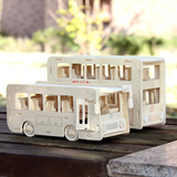 3D立体拼图木制拼装模型儿童益智玩具仿真拼板组装汽车模双层巴士