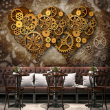 创意个性复古立体齿轮壁纸 咖啡厅休闲吧3D大型壁画 餐厅背景墙纸