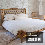 法式新古典实木双人床美式经典别墅高档床后现代金箔雕花布艺拉扣