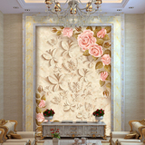 3D立体玄关壁纸壁画走廊过道墙纸装饰画 竖版 现代简约 粉红玫瑰