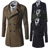 二战德国秋冬装新款韩版多拉链设计长款修身呢子风衣 复古外套