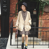 2016春装新款女装韩版宽松v领薄毛衣开衫蝙蝠袖针织衫外套女短款