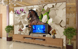 客厅3D马电视背景墙PSD模板 高清壁画挂画装饰画图片素材