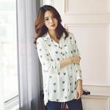 韩国代购2016MAR新夏季女装大码宽松可爱猫头鹰翻领薄款长袖衬衫