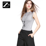 ZK无袖立领弹力紧身T恤女修身显瘦时尚纯色体恤上衣2016夏装新款