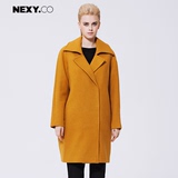 NEXY.CO/奈蔻毛呢外套黄色保暖舒适挺括中长款羊毛外套女秋冬新品