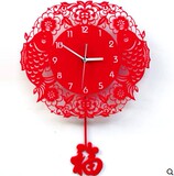 中式石英钟艺术挂钟时尚客厅静音创意时钟双鲤送福摇摆钟表包邮