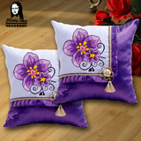 蒙娜丽莎精准印花十字绣紫藤花朵抱枕套一对汽车沙发靠垫花边坐垫