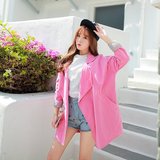2016韩国东大门春装新款宽松粉色风衣女中长款修身薄款外套学生潮
