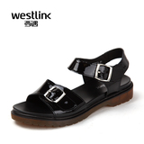 Westlink/西遇2016夏季新款  头层牛皮低跟圆头魔术贴露趾女凉鞋