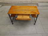 特价不可调节美式实木 台式书桌简约现代办公桌组合 铁艺带抽屉