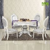 欧式实木餐桌椅组合新古典后现代奢华圆餐桌白色订做饭桌酒桌银箔