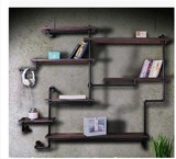 复古铁艺工业水管书架墙上置物架个性创意实木艺术展示墙壁挂搁板