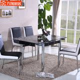 折叠抽拉可收缩长方形钢化玻璃黑白小户型功能性餐台餐桌一桌四椅