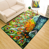 原创 美式乡村 孔雀油画玄关防滑毯 客厅地毯沙发毯茶几毯 卧室毯