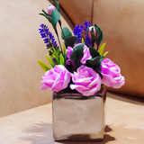 家居仿真花摆件客厅桌面绿色小盆栽饰品泡沫玫瑰镀银陶瓷花瓶套装