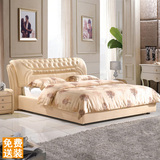 简约现代真皮床 高箱气动储物床 时尚白色双人床1.8米品牌软床668