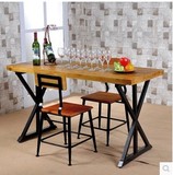 新款咖啡厅桌椅组合长方形户外休闲会议桌椅创意复古铁艺实木餐桌