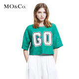 MO&Co.套头衬衫女短款2015欧美新衬衣短袖绿色字母运动风时尚moco