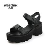 Westlink西遇女鞋2016夏季新款凉鞋女夏真皮松糕厚底防水台粗高跟