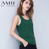 Amii极简2016夏季新款百搭圆领修身纯色弹力背心女款外穿打底衫
