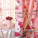 新款可爱粉色Kitty猫 公主房儿童房卧室飘窗帘半遮光布窗帘成品