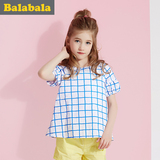 巴拉巴拉女童格子衬衫短袖中大童上衣童装夏装新款儿童休闲衬衣女
