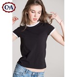 C＆A女式撞色棉弹圆领基本款短袖T恤2016春夏新款宽松CAECD106020