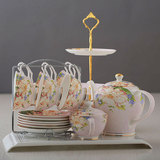 粉色下午茶茶具套装骨瓷红茶具整套陶瓷红茶杯碟组合陶瓷花茶水杯
