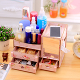 木质DIY桌面护肤品首饰杂物整理架 韩版木质化妆品收纳盒带镜子