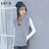 LRUD2015秋季新款韩版简约圆领无袖毛衣马甲背心女宽松套头针织衫