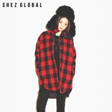 Shezglobal韩国SZ2015冬装新款格子保暖衬衫女棉衣棉服中长款外套