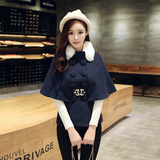 冬季韩版品牌女斗篷型短款学生带毛领加棉羊毛呢子大衣小香风外套