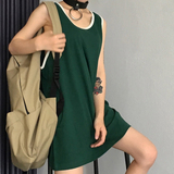 韩国ulzzang夏季女装中长款宽松无袖运动背心t恤外穿休闲上衣学生
