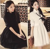 2016春季新款女装韩版夏季蕾丝修身A字松紧腰大码雪纺打底连衣裙