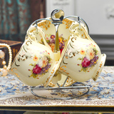 英式咖啡杯套装6杯欧美2杯碟高档陶瓷西式红茶杯下午茶杯子送架子