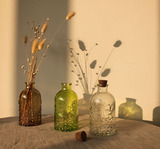 ZAKKA杂货 复古雕花透明彩色玻璃插花瓶 漂流瓶 精油瓶 带软木塞