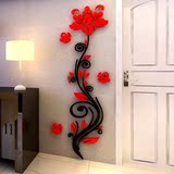 浪漫蔷薇花藤3d水晶亚克力立体墙贴玄关过道走廊温馨田园背景装饰