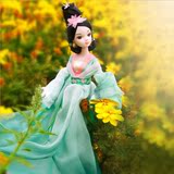 可儿芭比娃娃中国古装美女咏荷挂画系列白肌关节体套装男女孩玩具