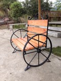美式乡村loft复古铁艺实木长椅咖啡厅创意车轮椅酒吧个性椅子餐椅