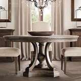 美式实木圆桌法式橡木复古做旧餐桌欧式新古典餐台餐椅餐厅家具