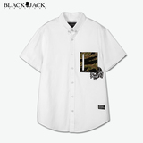 YOHO有货潮牌BLACKJACK/16新品白色短袖衬衫男 迷彩扣领工装衬衫