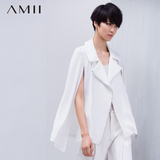 Amii艾米2016春装新款女装纯色翻领雪纺斗篷式西装短款直筒外套女